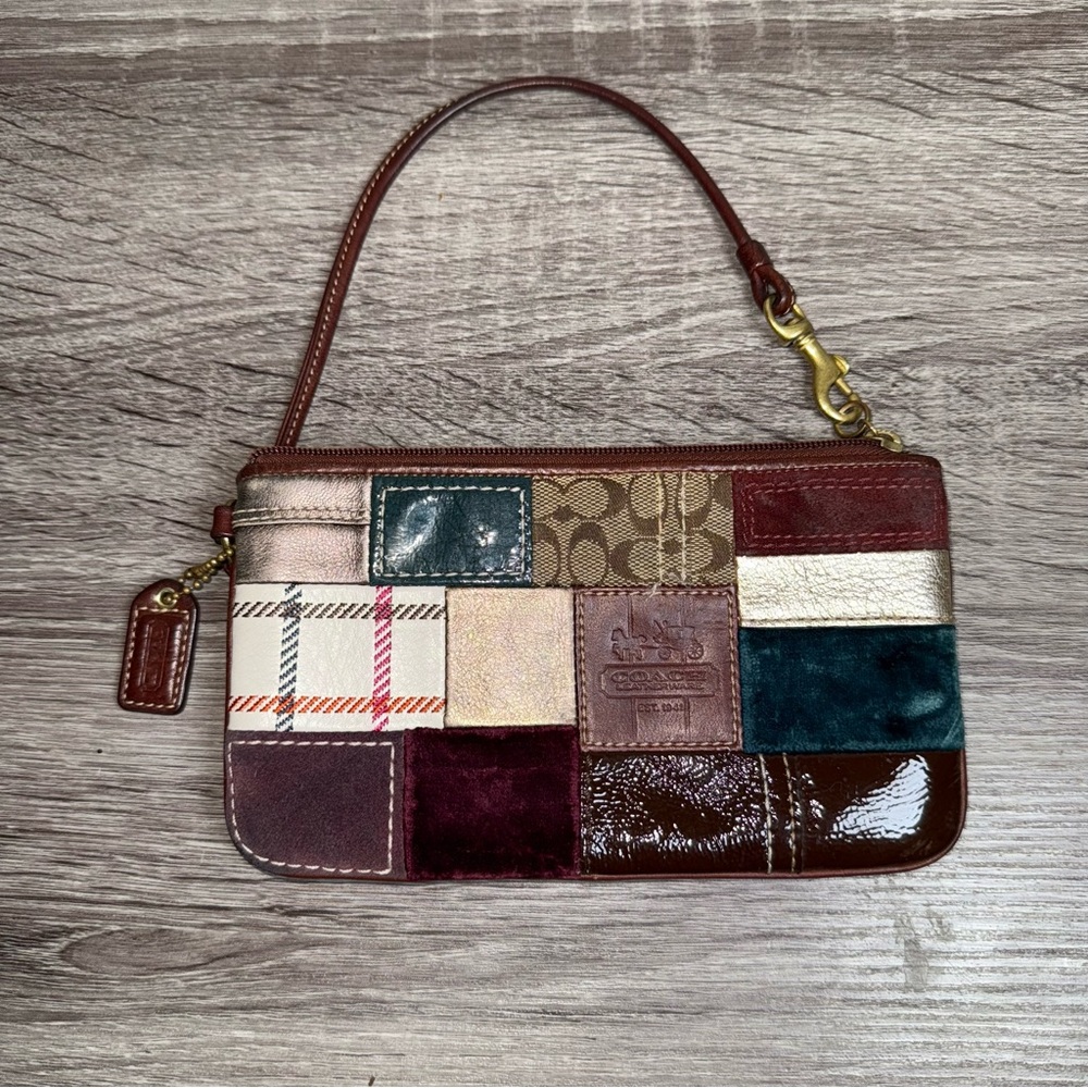 Coach Patchwork Wristlet in Burgundy and Teal